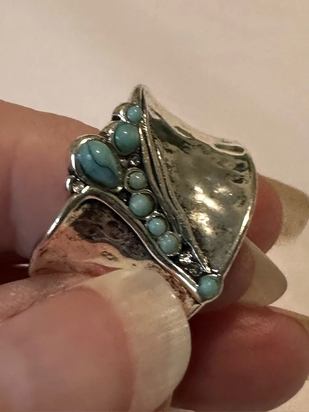 Silver tone Turquoise Accent Women's Ring size 8